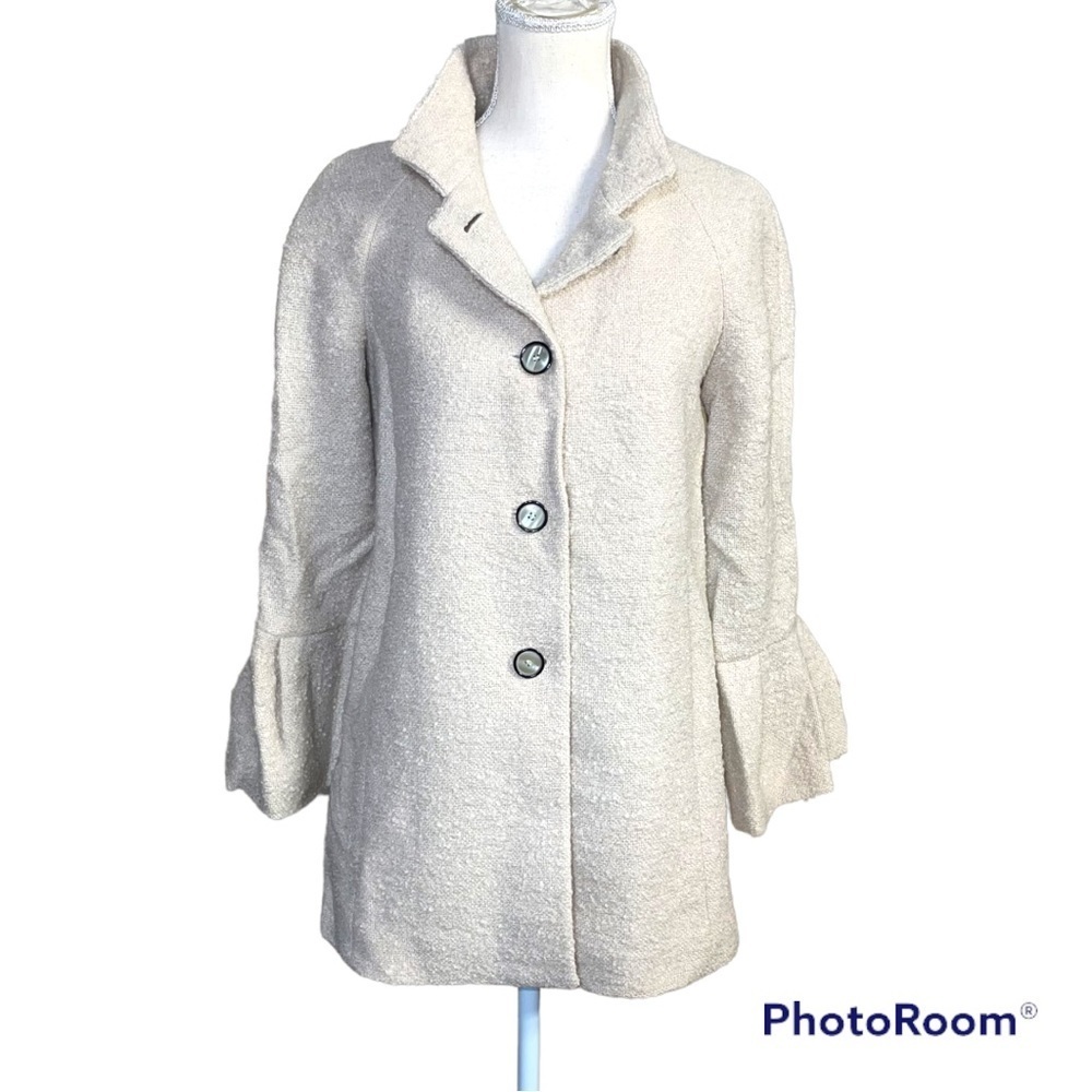 Zara cream tweed coat with bell sleeve Small